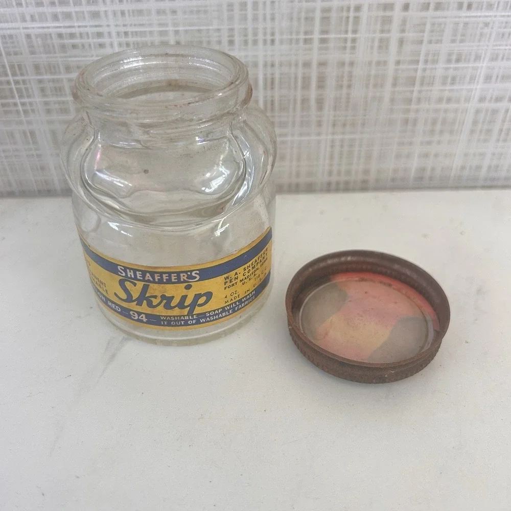 Vintage Sheaffer's Skrip Washable Melon Red 94 Empty Jar With Metal Lid BxA
